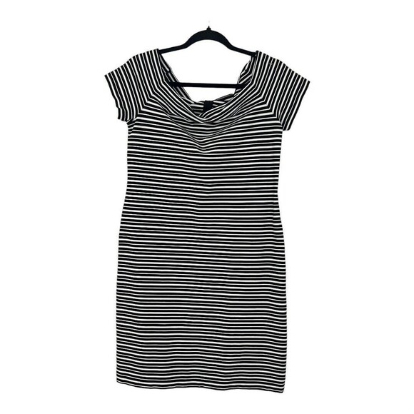Ann Taylor Womens Size 10 Black White Stripe Off The Shoulder Dress - Picture 1 of 4